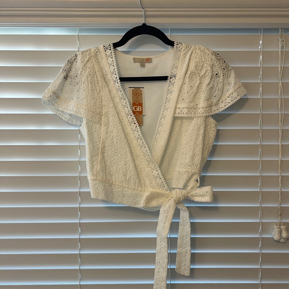 Eyelet Wrap Top in Cream